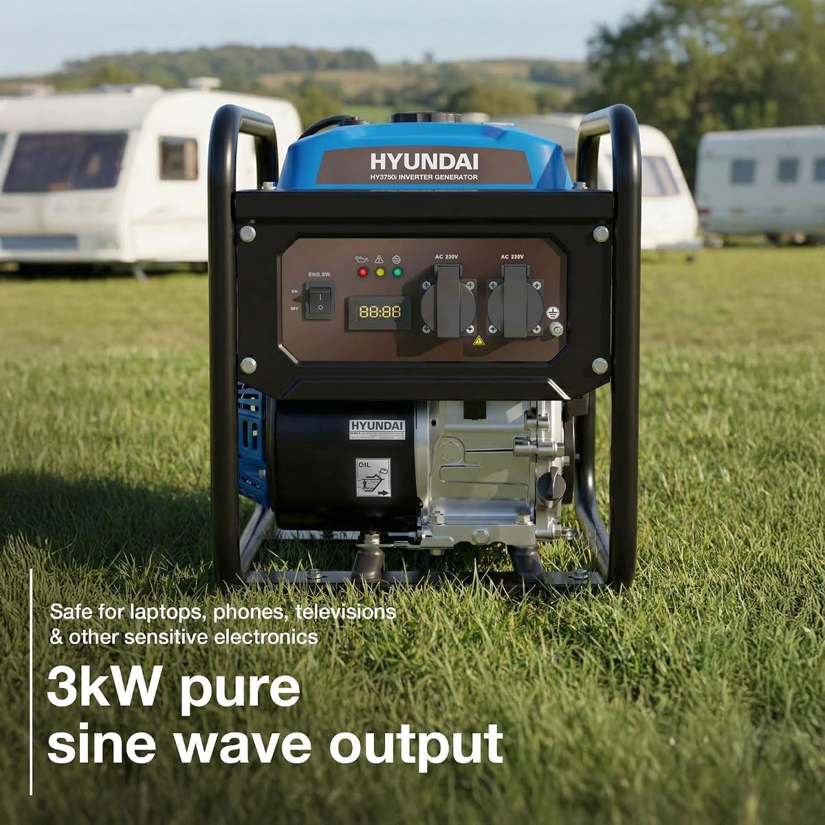3.3Kw / 3300W Petrol Open Frame Inverter Generator, Recoil Start, 3.0Kw Continuous, 7.5L Long-Run Tank, Pure Sine Wave