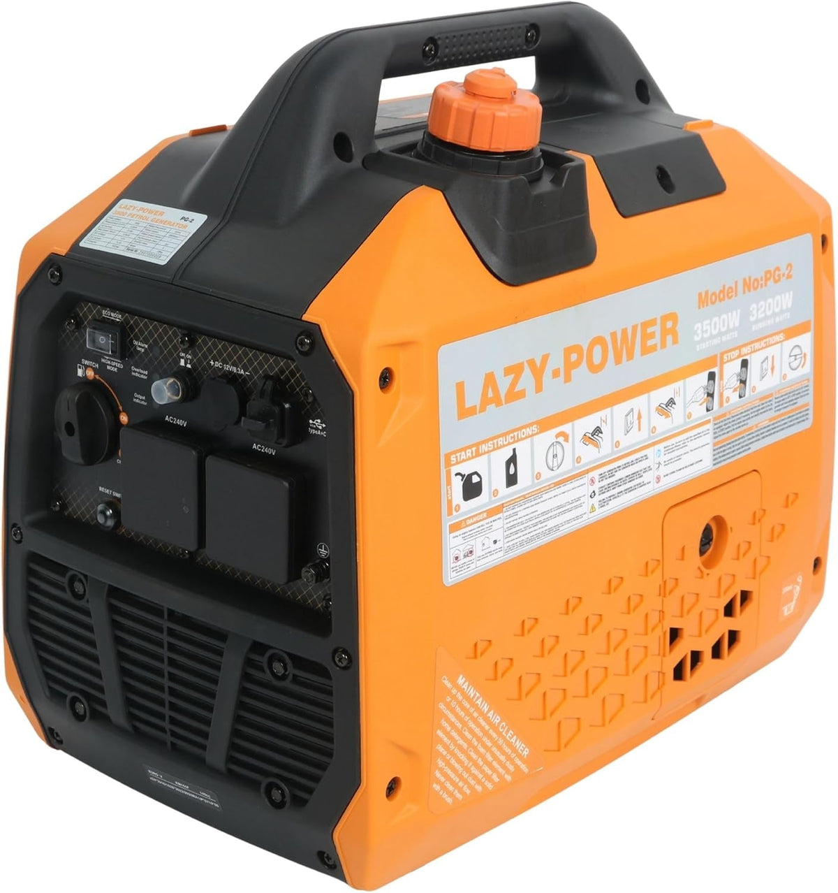 3500W Portable Inverter Generator Petrol, 4-Stroke 149Cc Quiet Power Station, Pure Sine Wave Generator with 6L Fuel Tank, 230V/50Hz, Ideal for Camping, RV, Outdoor, and Home Backup - Orange