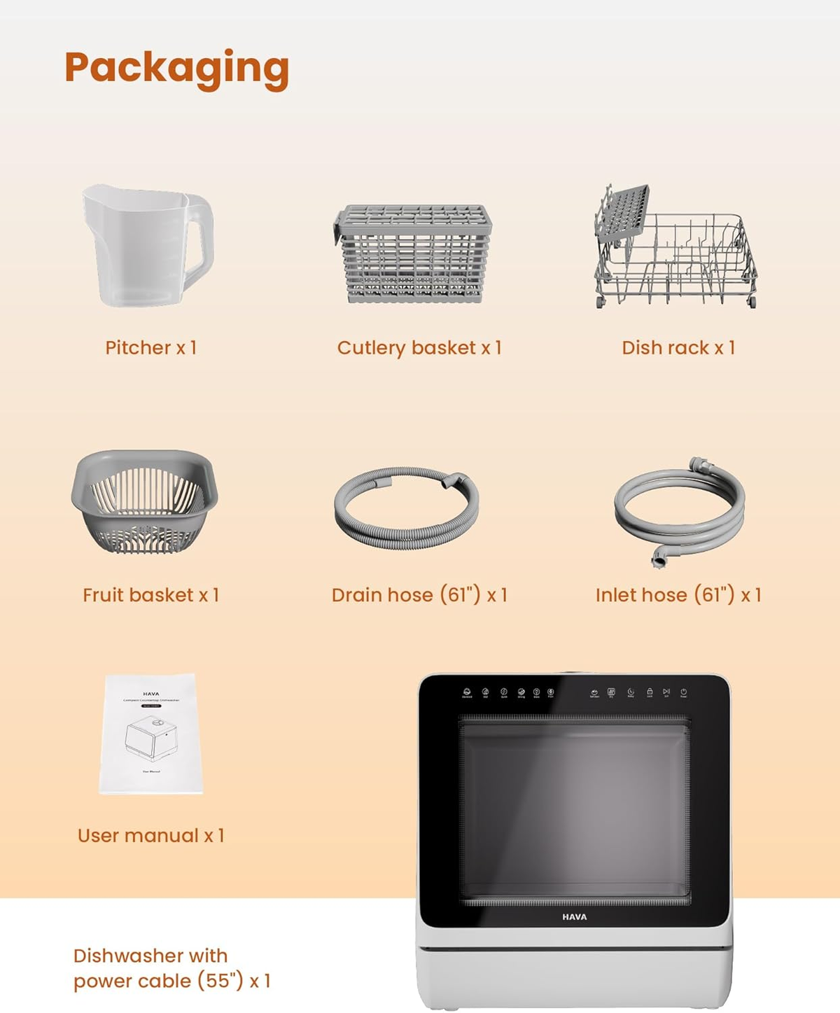 HAVA 2025 Upgraded Table Top Dishwasher – Portable, 8 Wash Programs, Water Softener, Child Lock & Delayed Start