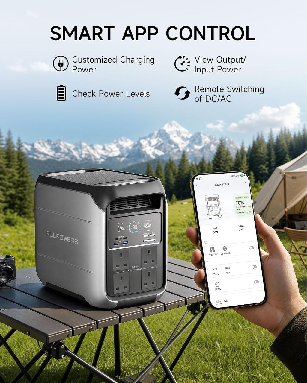 P1800 1024Wh Portable Power Station, 4X AC 1800W Lifepo4 Battery