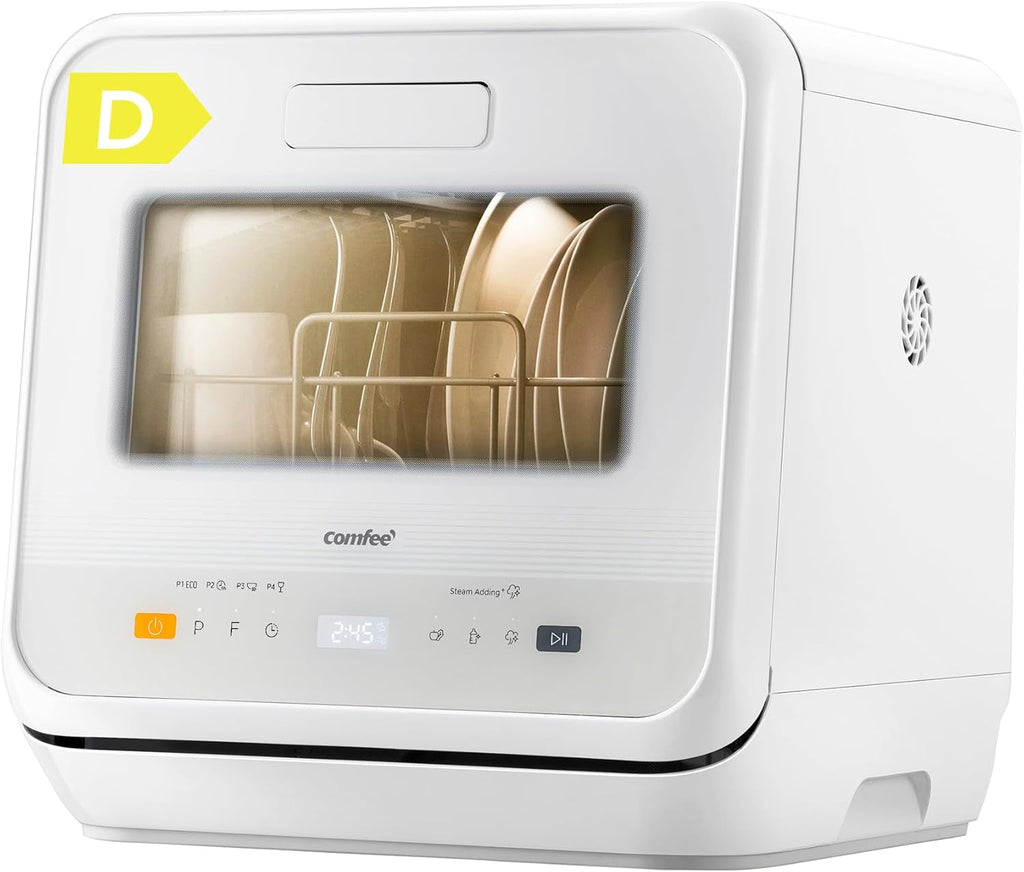 COMFEE’ Mini Table Top Dishwasher – 6+3 Programs, Steam Wash, Baby Care & Fruit Wash, Portable, No Plumbing