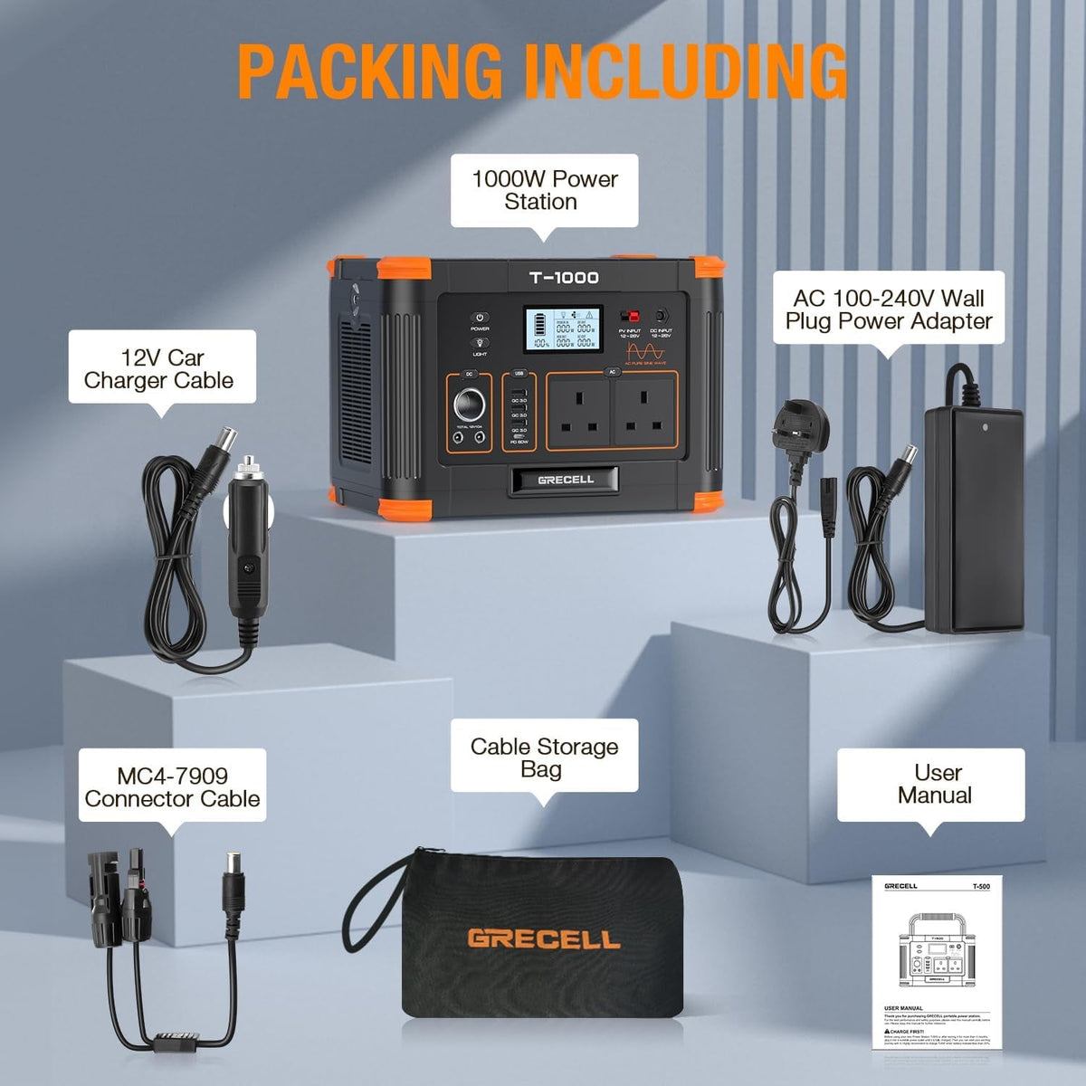 Portable Power Station 1000W(Peak 2000W),  999Wh Outdoor Solar Generator Backup Battery Pack with 2 230V AC Outlets, 1000W 10-Port Powerhouse for Rv/Van Camping Road Trip Home Emergency