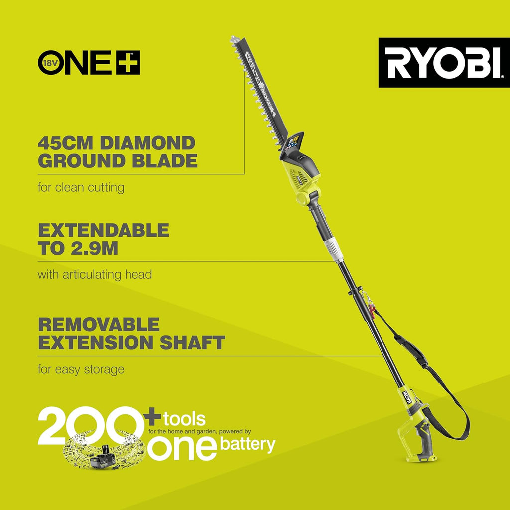 RYOBI OPT1845 18V ONE+ Cordless Pole Hedge Trimmer, 45cm Blade, Battery Not Included