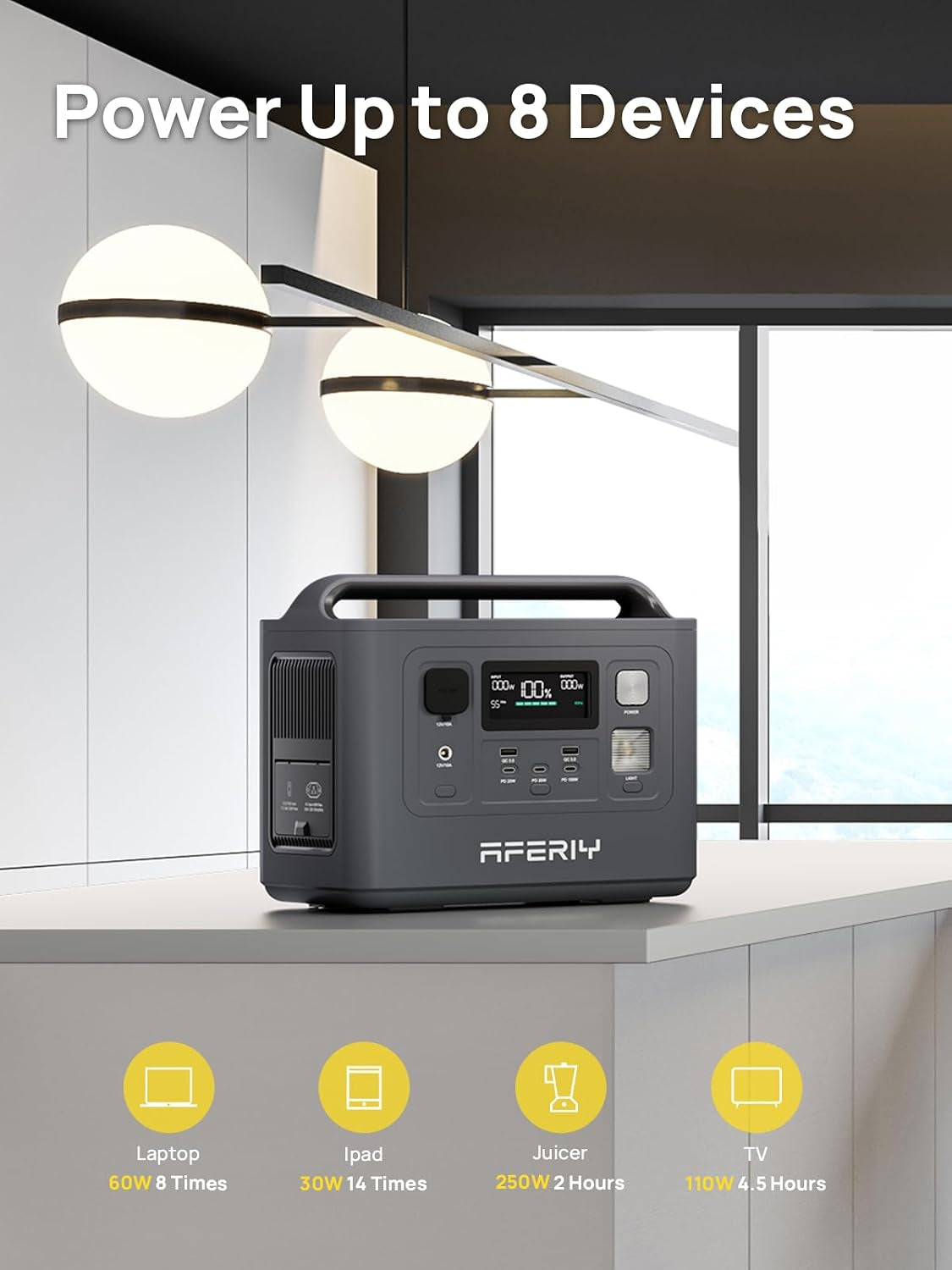 Portable Power Station 800W with 100W Solar Panel Included, 512Wh Lifepo4 Batteries, AC 220V-240V Output, UPS, Foldable Solar Panel with Junction Box, IP65, for Outdoor Camping/Rv/Home Backup