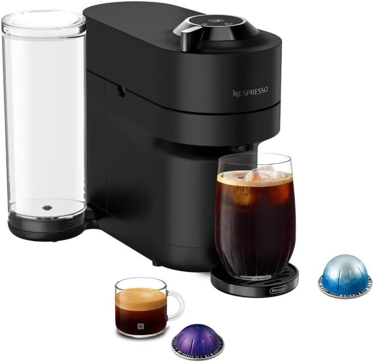 Nespresso Vertuo Pop+ Deluxe by De'Longhi Coffee Machine, Matte Black Chrome, Centrifusion Technology, 1100ml Tank, 5 Cup Sizes