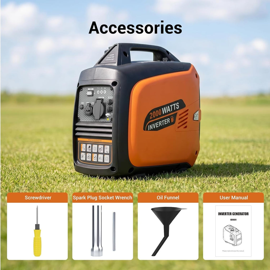2000W Petrol Inverter Generator, Silent Portable for Camping
