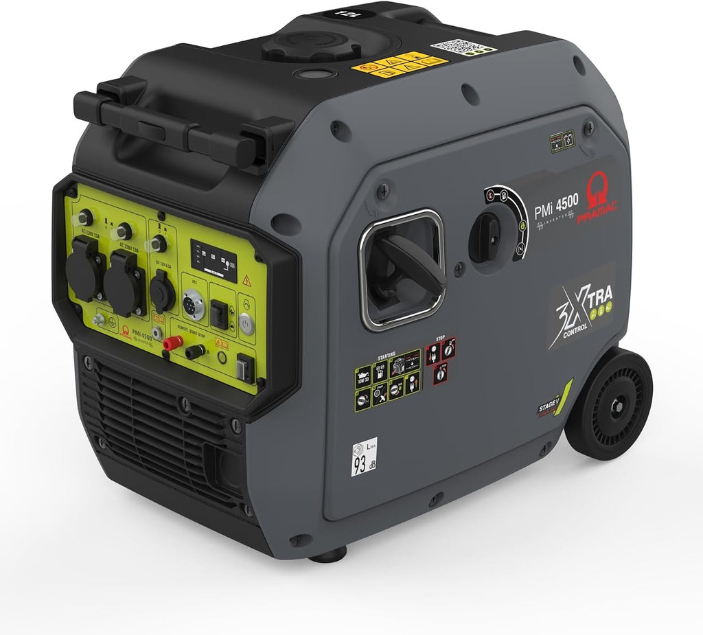 Pmi 4500 Inverter Petrol Generator - 4200W Max Power, Electric Start, Quiet Operation, Remote Control, ATS Compatible, Portable with Wheel Kit, Dual UK Sockets