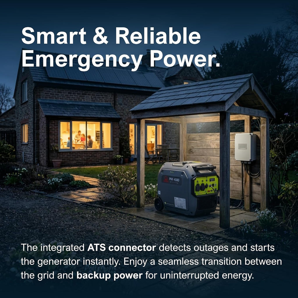 Pmi 4500 Inverter Petrol Generator - 4200W Max Power, Electric Start, Quiet Operation, Remote Control, ATS Compatible, Portable with Wheel Kit, Dual UK Sockets