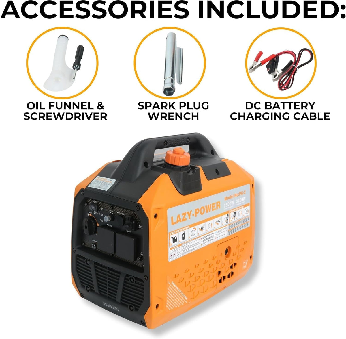 3500W Portable Inverter Generator Petrol, 4-Stroke 149Cc Quiet Power Station, Pure Sine Wave Generator with 6L Fuel Tank, 230V/50Hz, Ideal for Camping, RV, Outdoor, and Home Backup - Orange