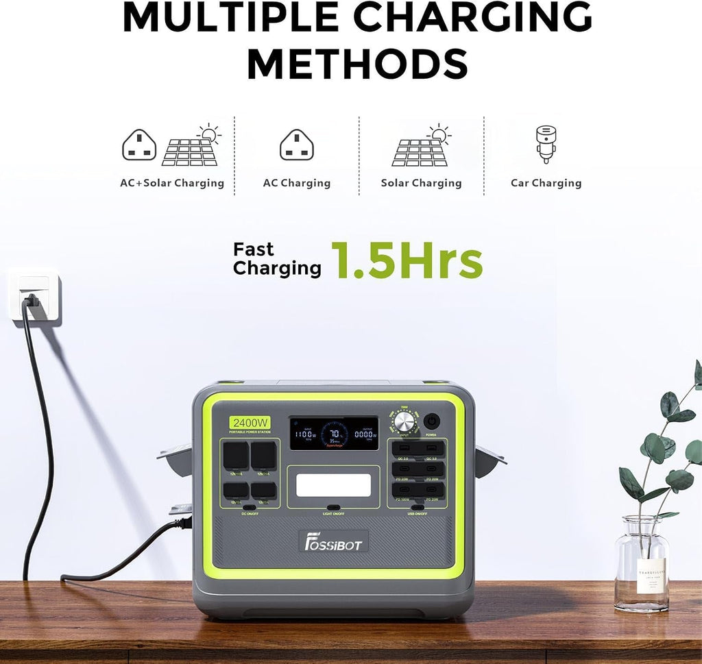 F2400 Portable Power Station Update Lightweight, Silent, and Efficient UPS with 2048Wh Lifepo4,3 X 240V AC Outputs 2400W,100W USB-C Output, Solar Generator for Rv/Camping/Home/Emergency