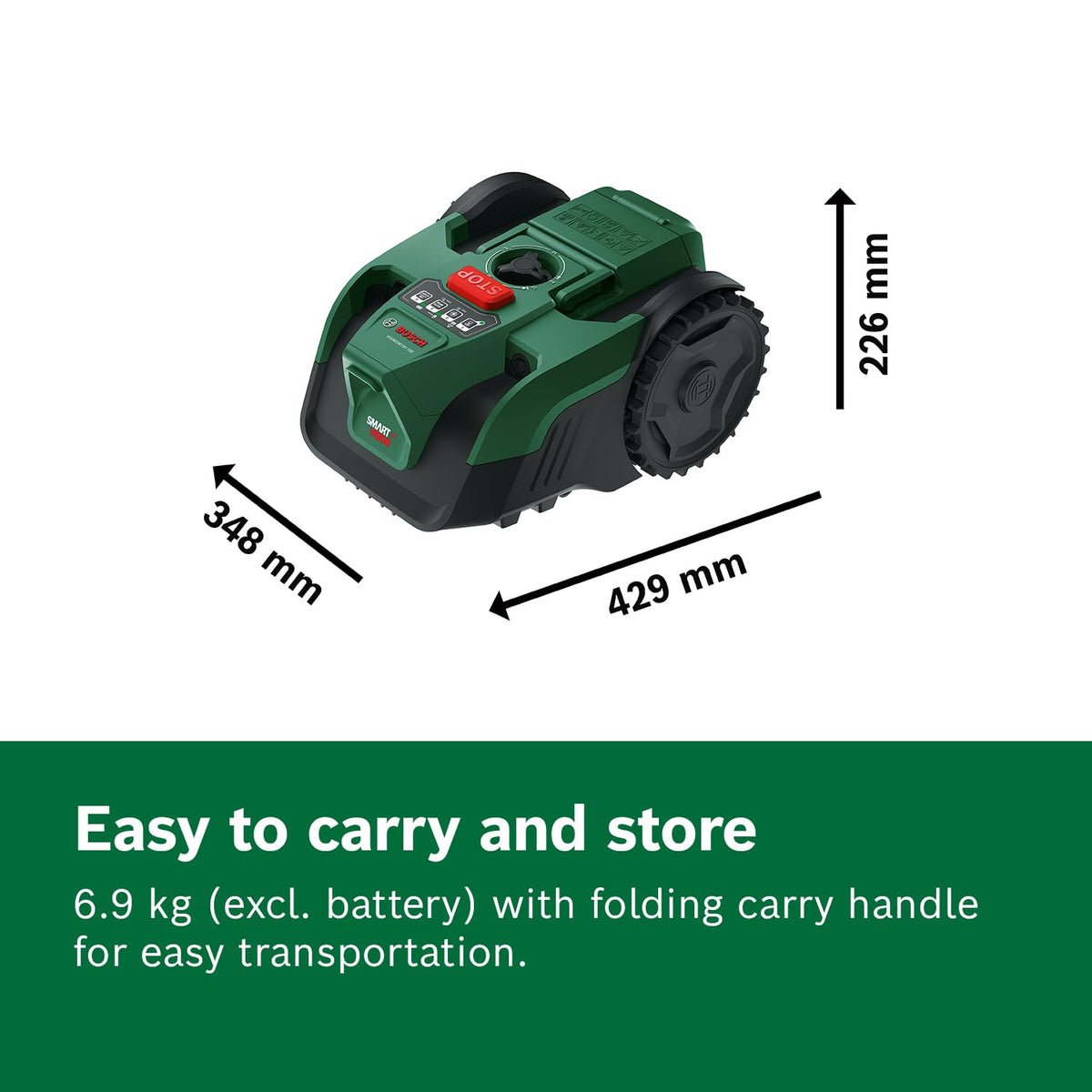 Bosch Cordless Robot Lawn Mower VISIMOW18V-100 (For Lawns up to 100 m², Cutting Width: 16 cm, Height of Cut: 20-60 mm, incl Battery and Charger)