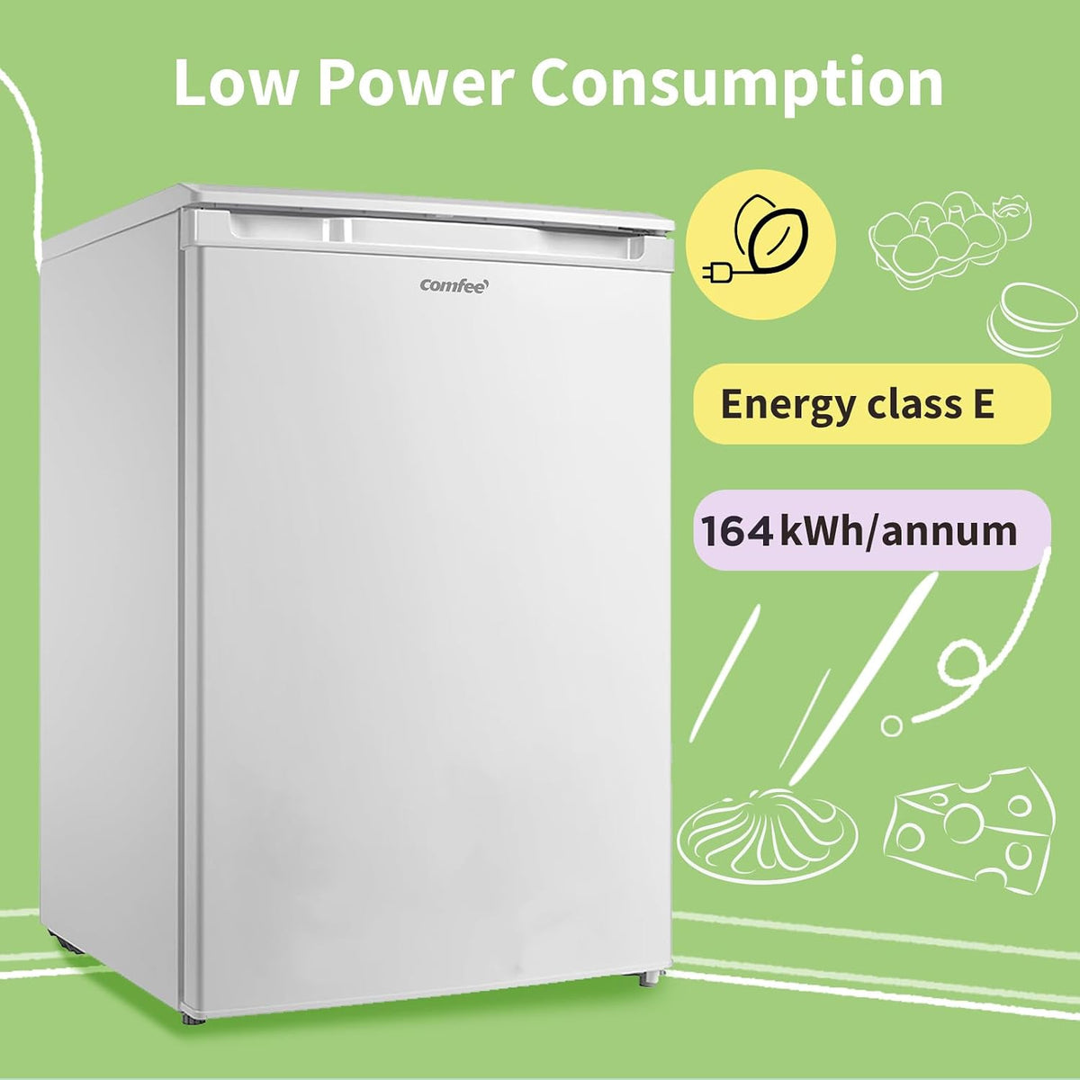 COMFEE' RCU83WH2(E) 88L Freestanding Under Counter Freezer 4 Star White