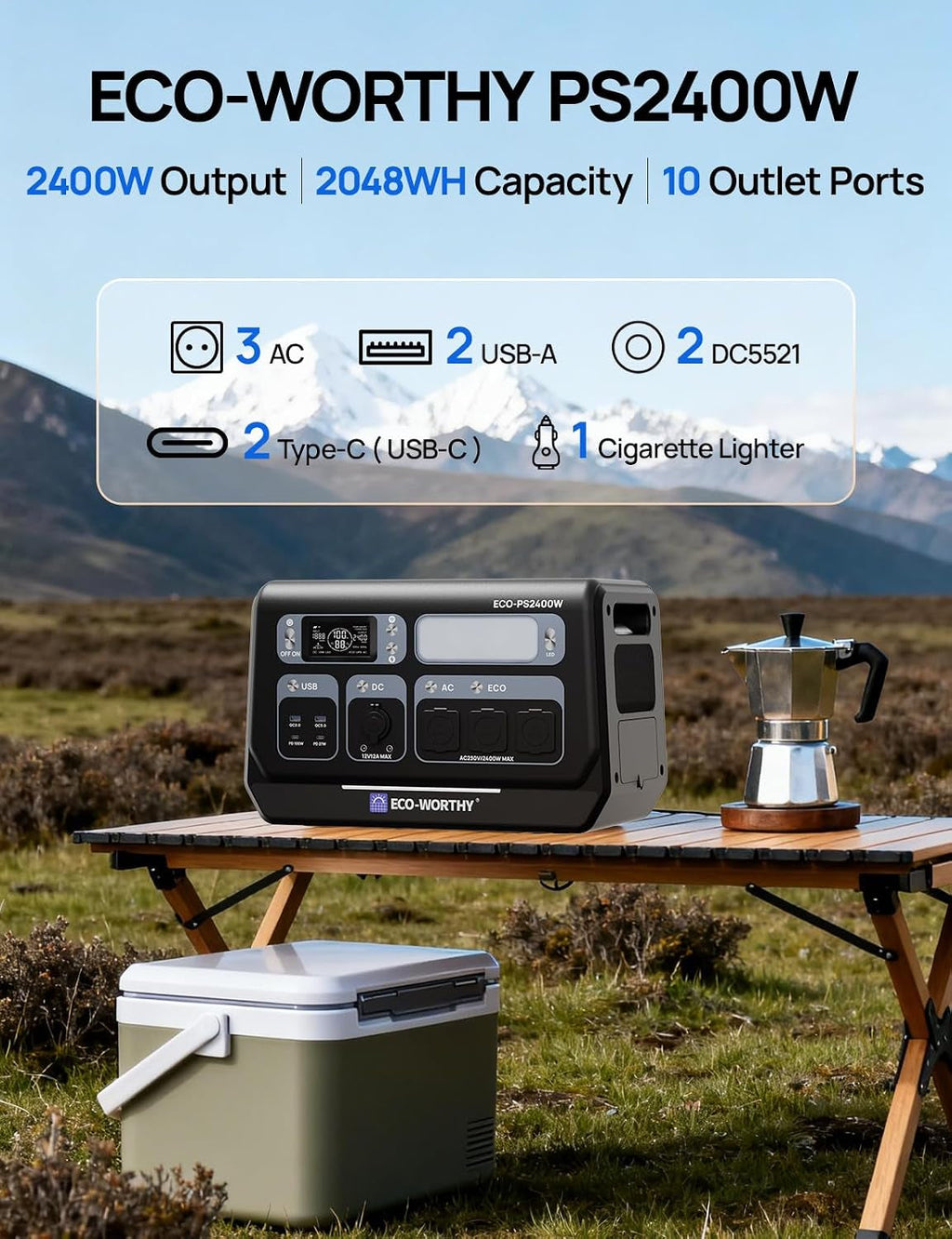 2400W Portable Power Station 2048Wh Lifepo4 & 200W Solar Panel