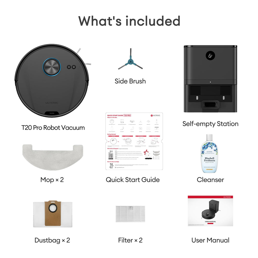 Ultenic T20 Pro Robot Vacuum Cleaner with Mop 8000Pa, 180 Mins Runtime