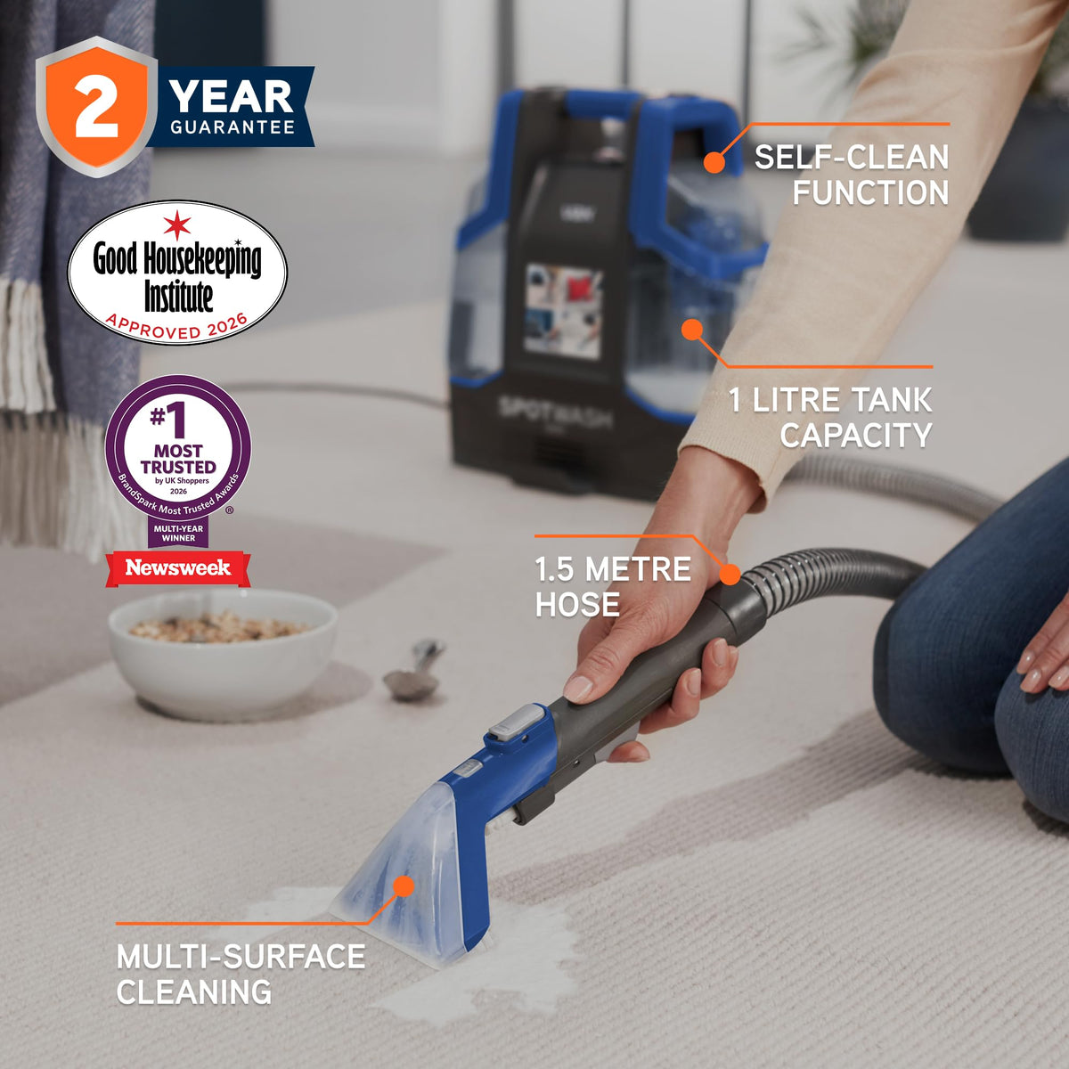 VAX SpotWash Duo Spot Cleaner, For Stains, Spills & Pet Messes, Suitable for Car, Sofa, Upholstery, Compact, Handheld Cleaning Machine Includes Pet Tool & Vax 250ml Solution, CDCW-CSXA.