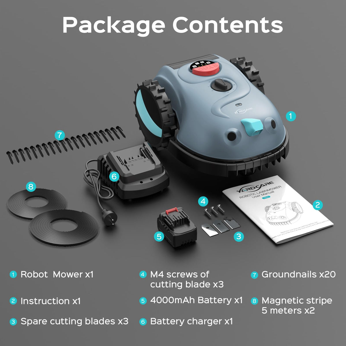 YARDCARE V100 Robot Lawnmower without Boundary, Vision Navigation, 150 Obstacle Dectection,Adjustable Cutting Height,Magnetic Wires,Robotic Lawnmower with 4Ah Battery-Ideal for Small Lawns up to 150m²