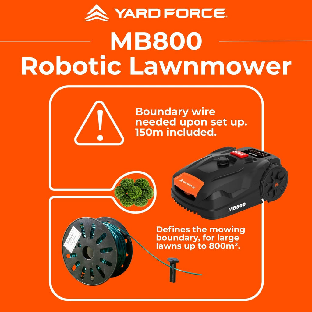 Yard Force MB800 Robotic Lawn Mower – Automatic Garden Robot, 20V Removable Lithium Battery, Bluetooth App Control, Adjustable 20–60mm Cutting Height, Ideal for Medium Lawns up to 800m²
