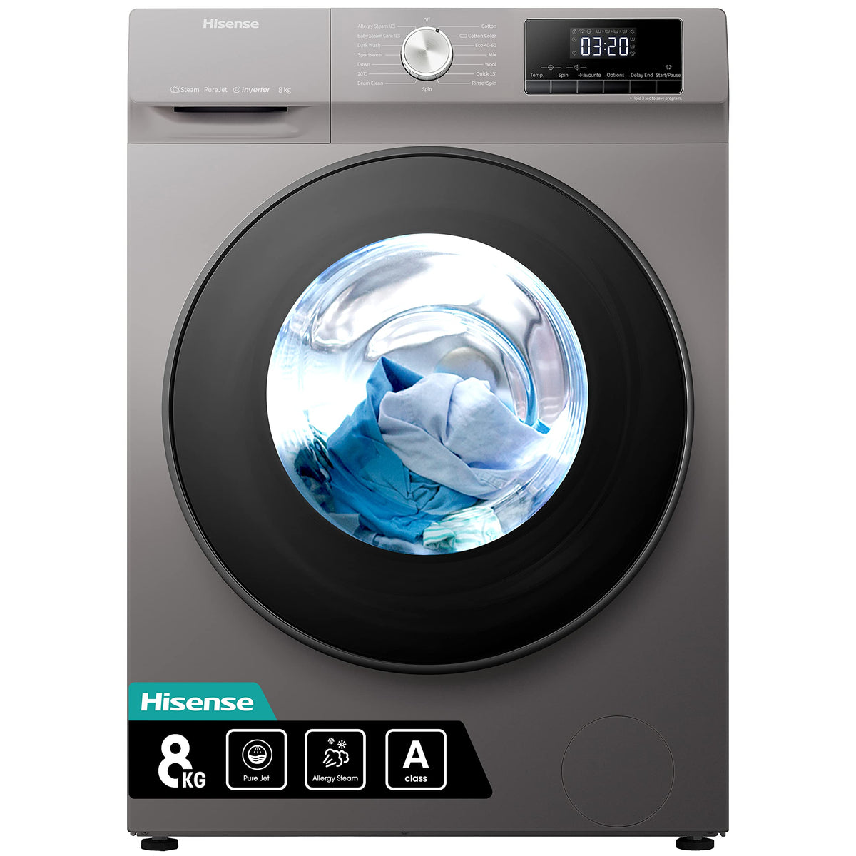 Hisense 3 Series WFQA8014EVJMT 8kg Washing Machine with 1400 rpm - Titanium - A Rated