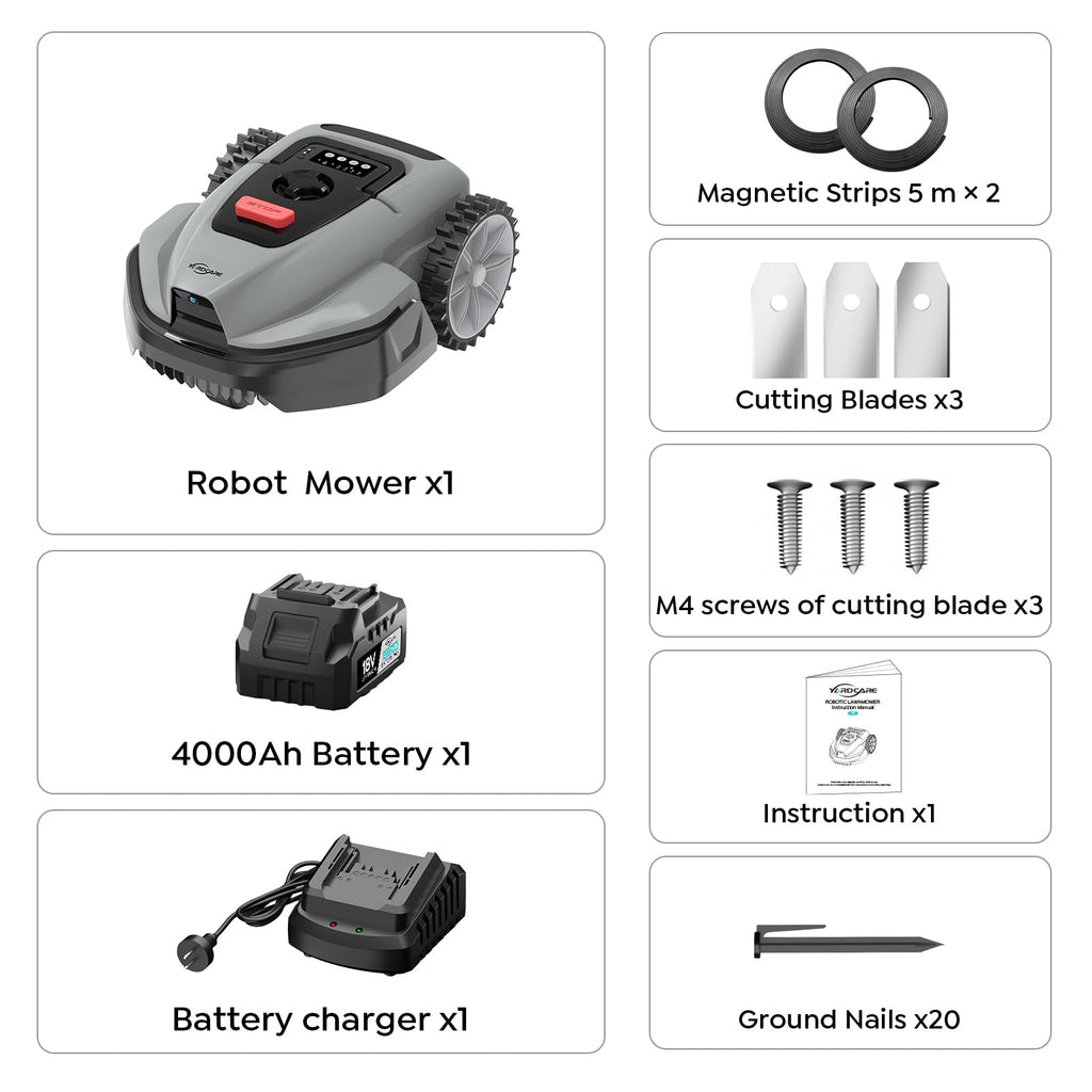 YARDCARE V3 Robot Lawn Mower with Vision Navigation, 150+ Obstacle Detection and App Control, 50 dB Quiet, with Spiral Mowing Mode and Rain Sensor, robotic lawn mower for small to medium‑sized gardens