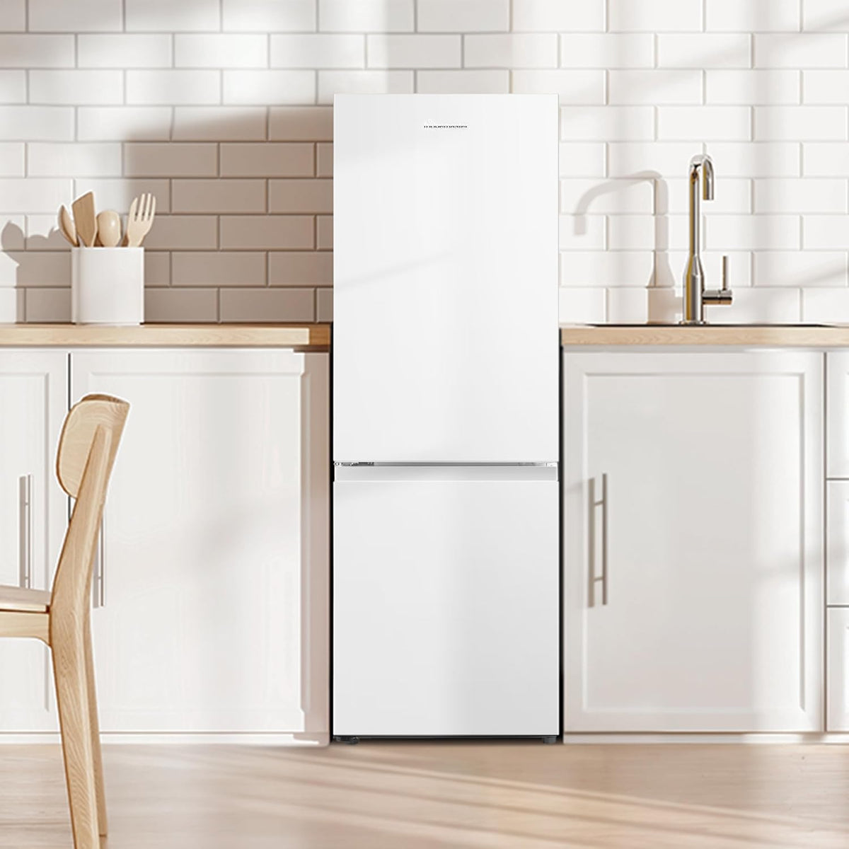 Fridgemaster 50cm Slim Fridge Freezer MC50175A – Fits Narrow Kitchens, 175L 60/40, Quiet 39dB, Reversible Door, White