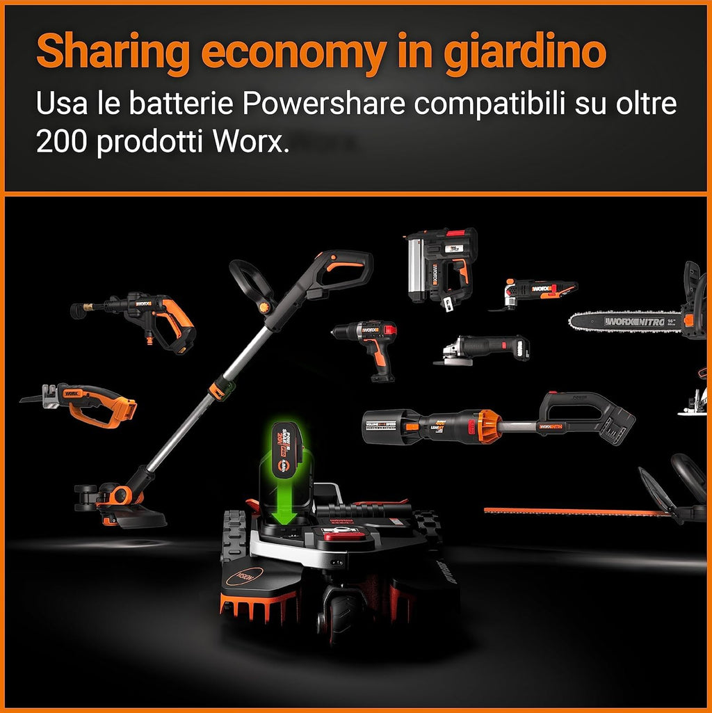 WORX Landroid L WR148E Robot Lawn Mower for large gardens up to 800m2 / Automatic robotic lawn mower for manicured lawn with application control, wifi connectivity