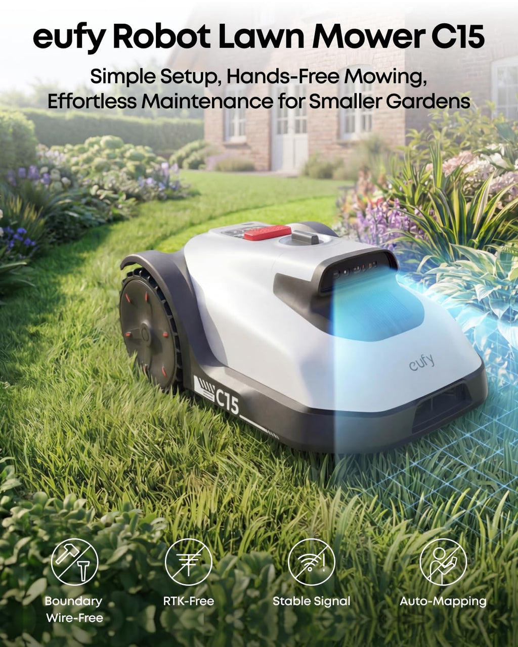 eufy Robot LawnMower C15 without Boundary Cable with eufy New 2026 Robot Vacuum Cleaner With Mop,C28 Omni, HydroJet Self-Cleaning Roller Mop