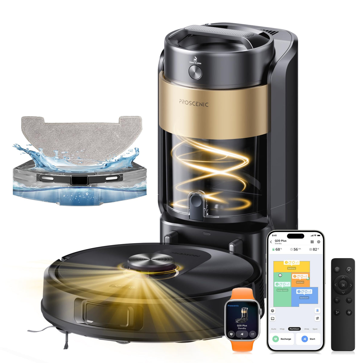 Proscenic Q20Plus Robot Vacuum and Mop, 200-Minute Runtime, 10000Pa