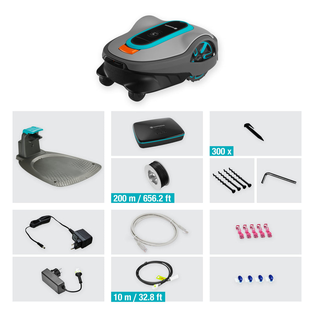 Gardena smart SILENO life 1000 m² robot lawnmower set: Innovative LONA AI technology, controlled via app, SensorControl, for slopes up to 35%, incl. smart gateway, EN version, UK plug (19702-68)