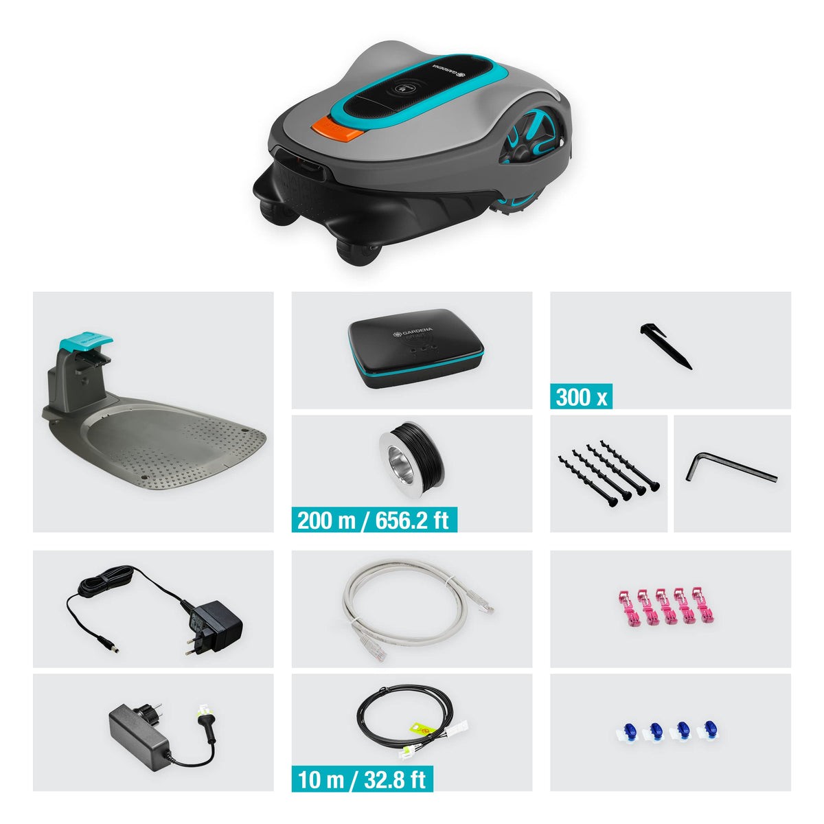 Gardena smart SILENO life 1000 m² robot lawnmower set: Innovative LONA AI technology, controlled via app, SensorControl, for slopes up to 35%, incl. smart gateway, EN version, UK plug (19702-68)