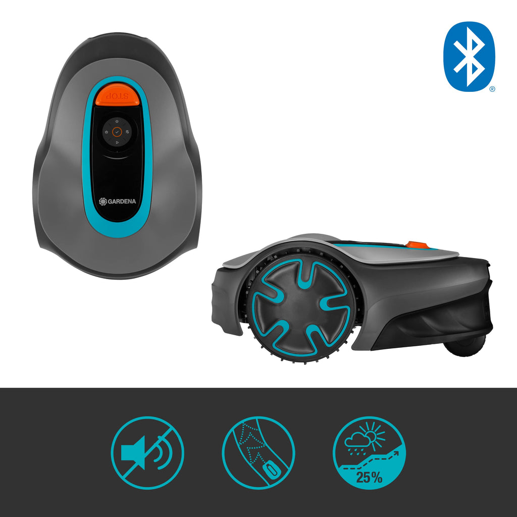 Gardena Robotic Mower SILENO minimo 250 m²: Intelligent lawn mower with excellent connectivity, programmable with the Gardena Bluetooth® app, version with UK plug(15201-28)
