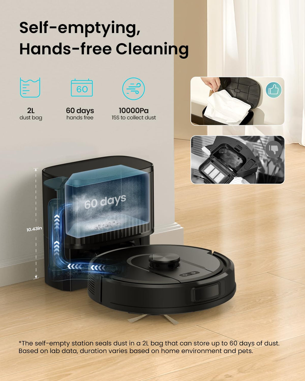 Vexilar Robot Vacuum Cleaner with Mop,10000Pa Strong Suction,Self Emptying