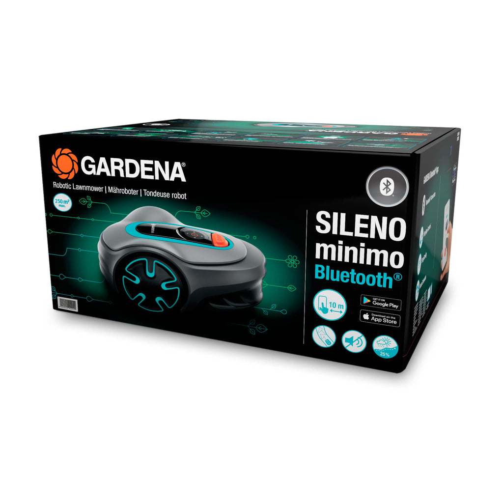 Gardena Robotic Mower SILENO minimo 250 m²: Intelligent lawn mower with excellent connectivity, programmable with the Gardena Bluetooth® app, version with UK plug(15201-28)