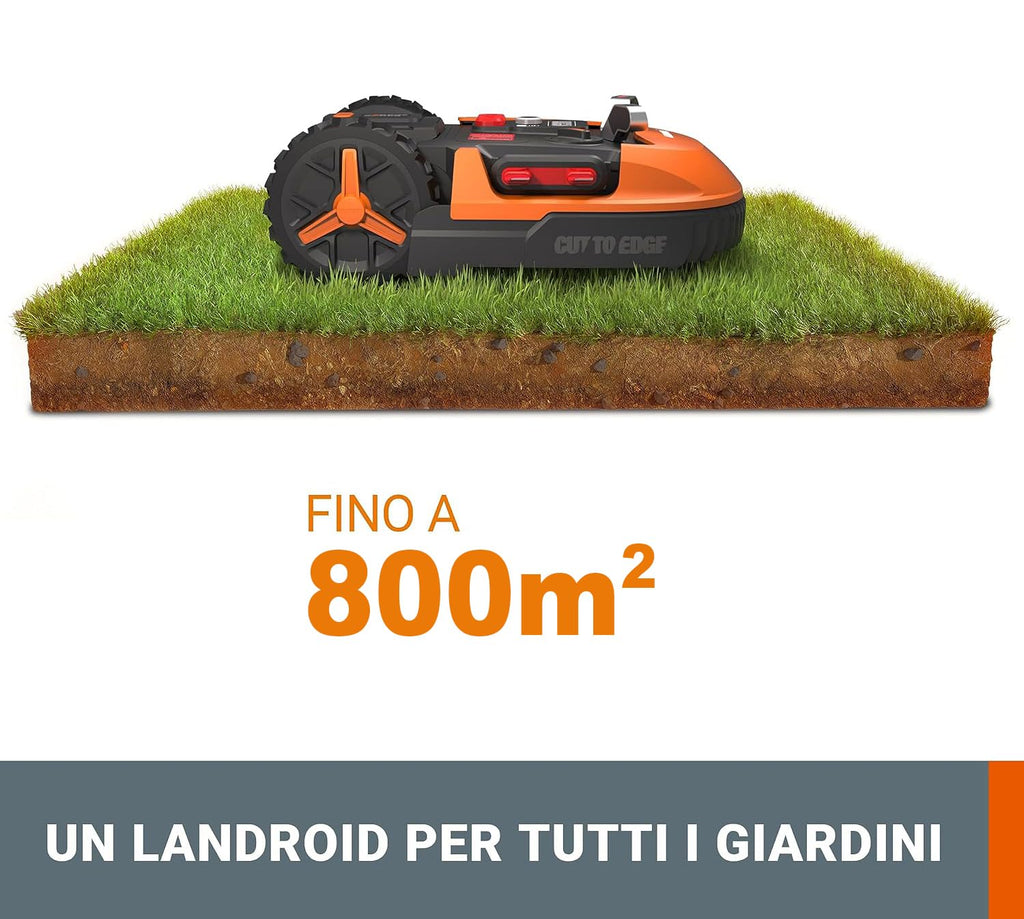 WORX Landroid L WR148E Robot Lawn Mower for large gardens up to 800m2 / Automatic robotic lawn mower for manicured lawn with application control, wifi connectivity