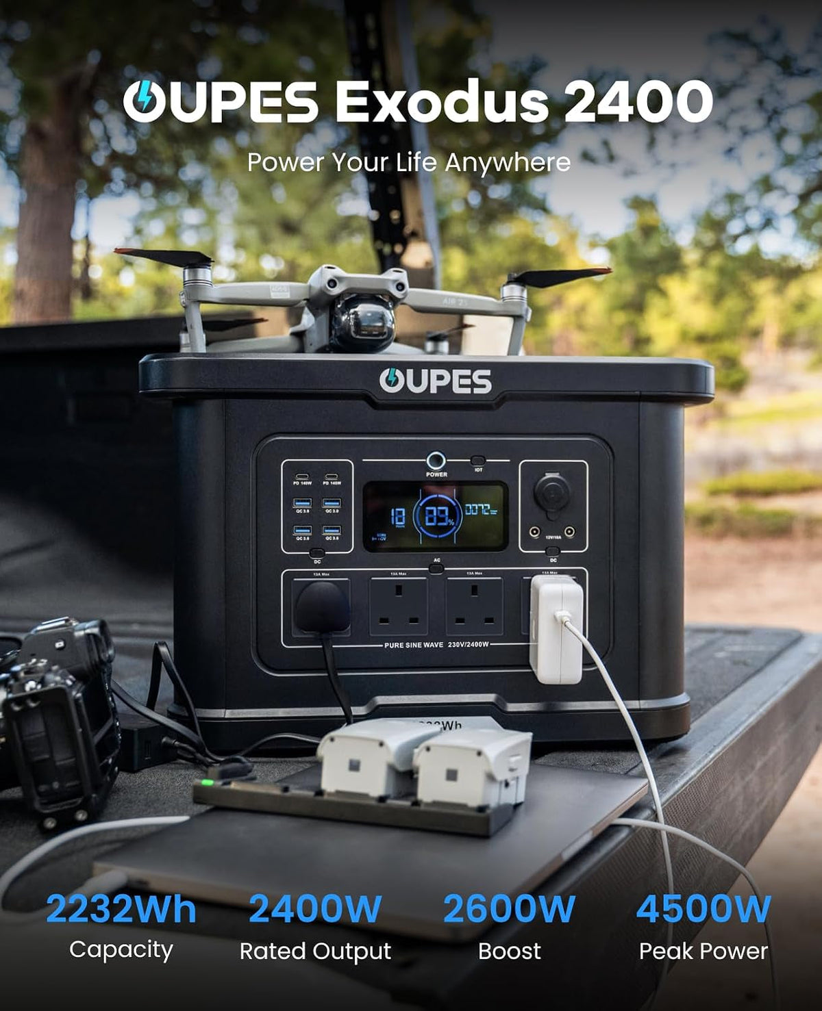 Exodus 2400 Solar Generator with 480W Panel, 2232Wh/2400W AC Output