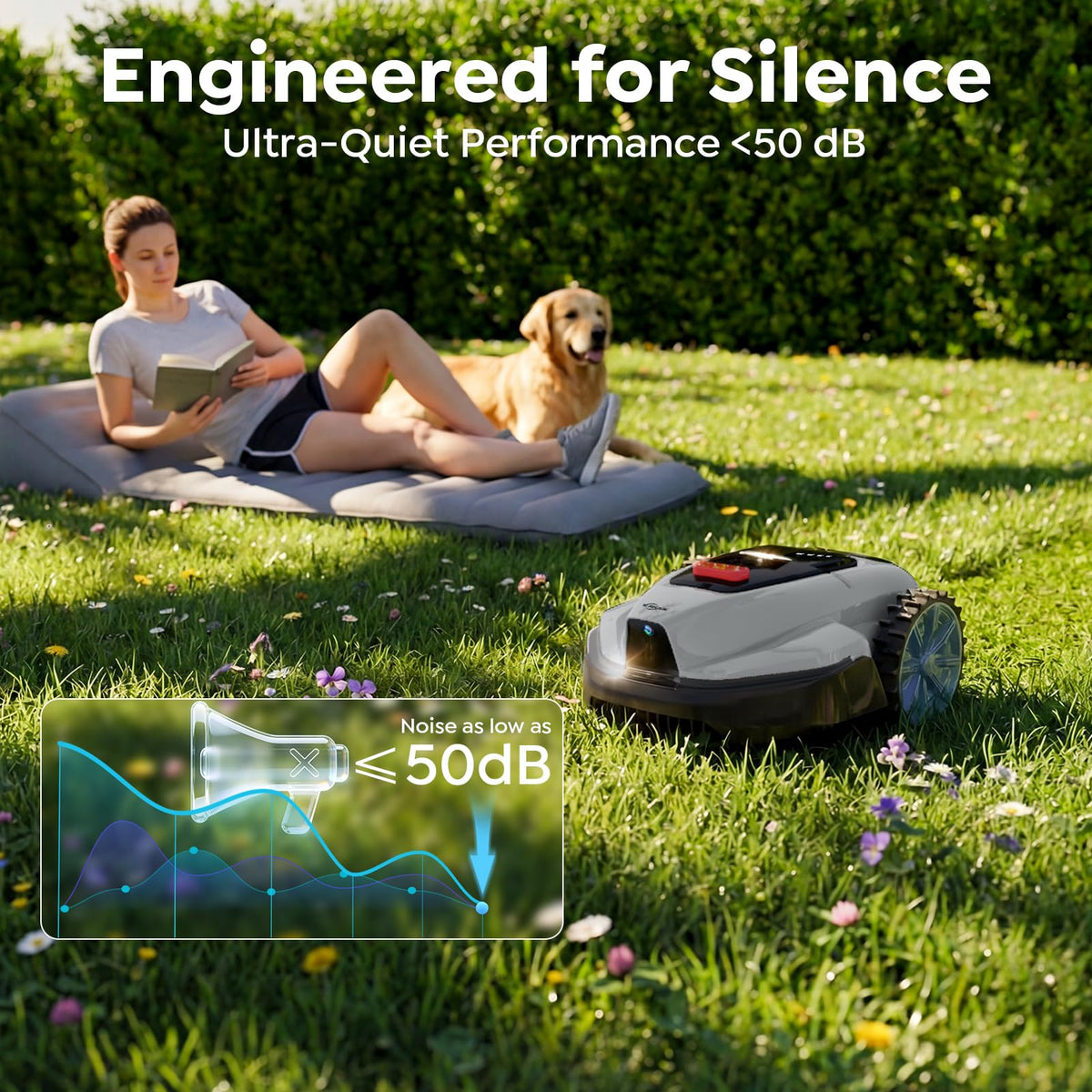 YARDCARE V3 Robot Lawn Mower with Vision Navigation, 150+ Obstacle Detection and App Control, 50 dB Quiet, with Spiral Mowing Mode and Rain Sensor, robotic lawn mower for small to medium‑sized gardens