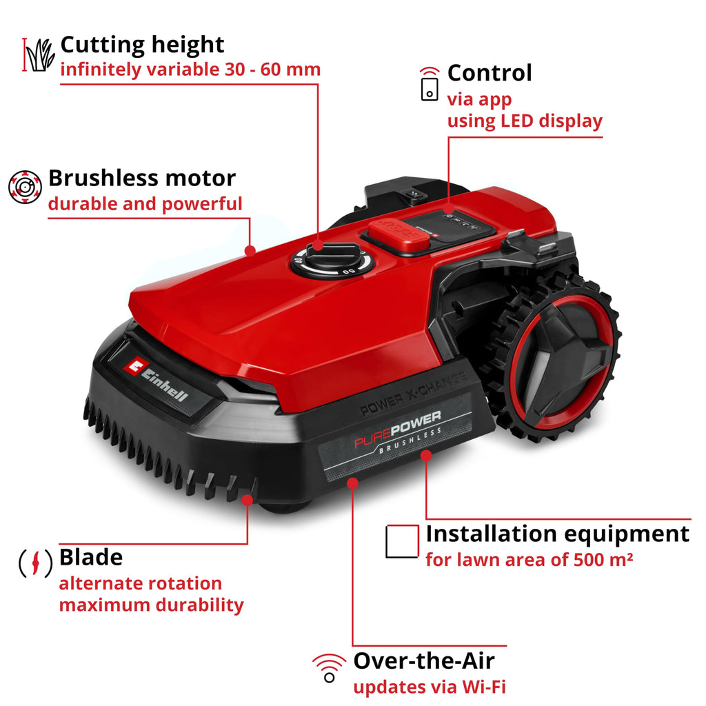 Einhell Robot Lawnmower 18V, Long-Life Battery, App Control