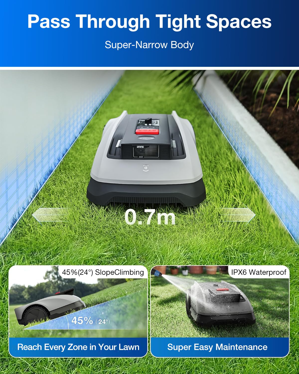 ECOVACS GOAT O600 RTK Robot Lawn Mower,Wire-Free TrueMapping 2.0 RTK Navigation,AIVI AI Obstacle Avoidance,19cm Cutting Width Robot Lawnmower for Medium Gardens up to 600m²,App Control,IPX6 Waterproof