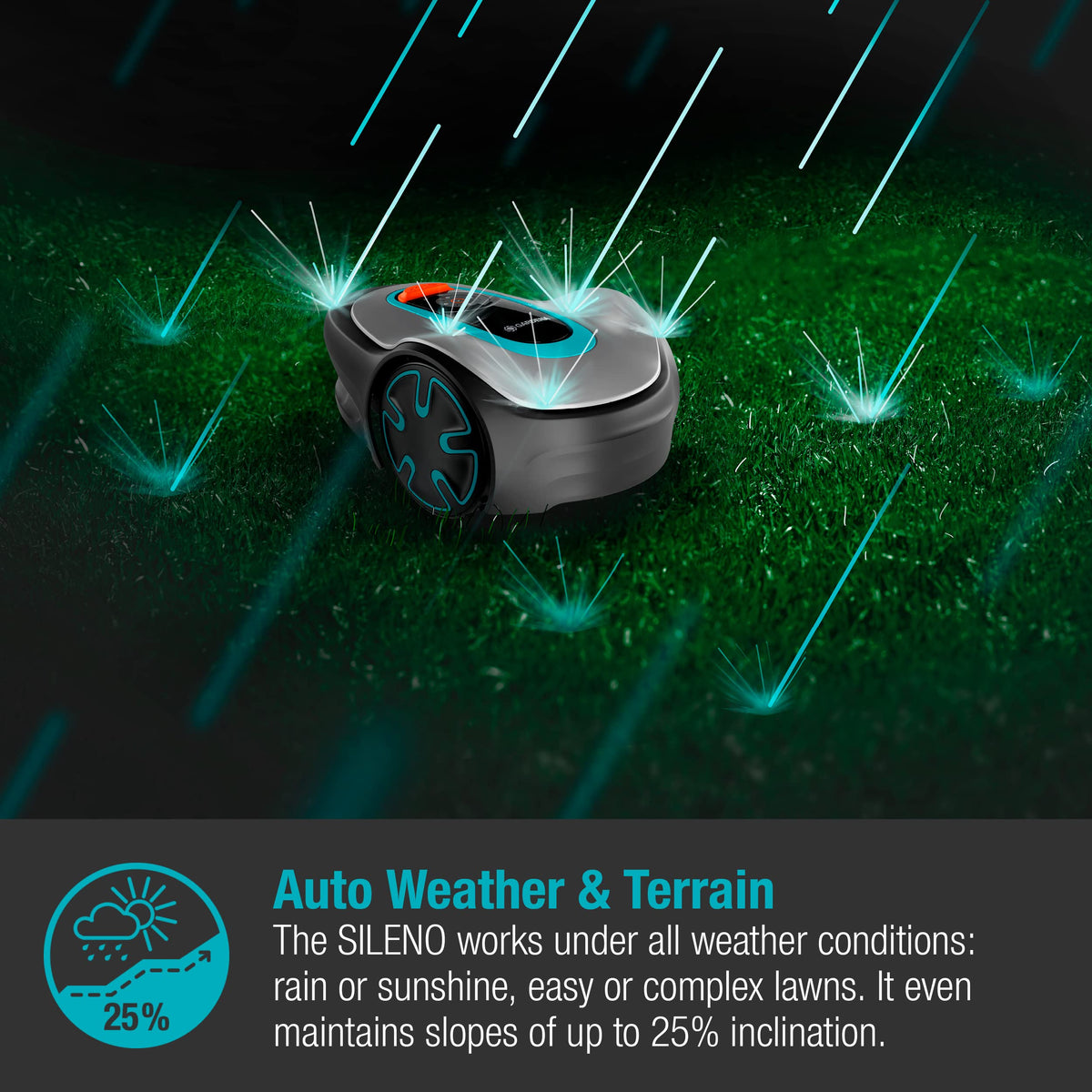 Gardena Robotic Mower SILENO minimo 250 m²: Intelligent lawn mower with excellent connectivity, programmable with the Gardena Bluetooth® app, version with UK plug(15201-28)