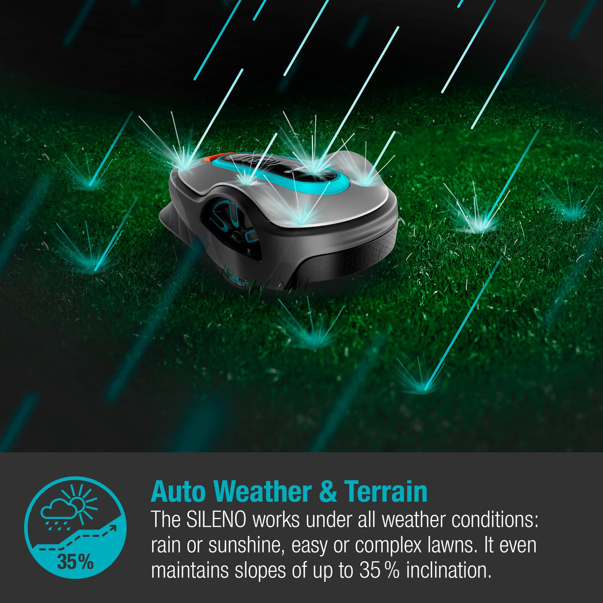 Gardena smart SILENO life 1000 m² robot lawnmower set: Innovative LONA AI technology, controlled via app, SensorControl, for slopes up to 35%, incl. smart gateway, EN version, UK plug (19702-68)