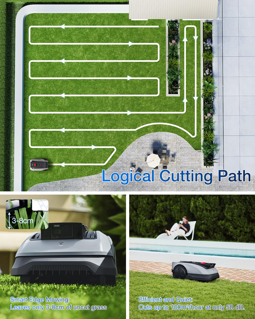 ECOVACS GOAT O600 RTK Robot Lawn Mower,Wire-Free TrueMapping 2.0 RTK Navigation,AIVI AI Obstacle Avoidance,19cm Cutting Width Robot Lawnmower for Medium Gardens up to 600m²,App Control,IPX6 Waterproof