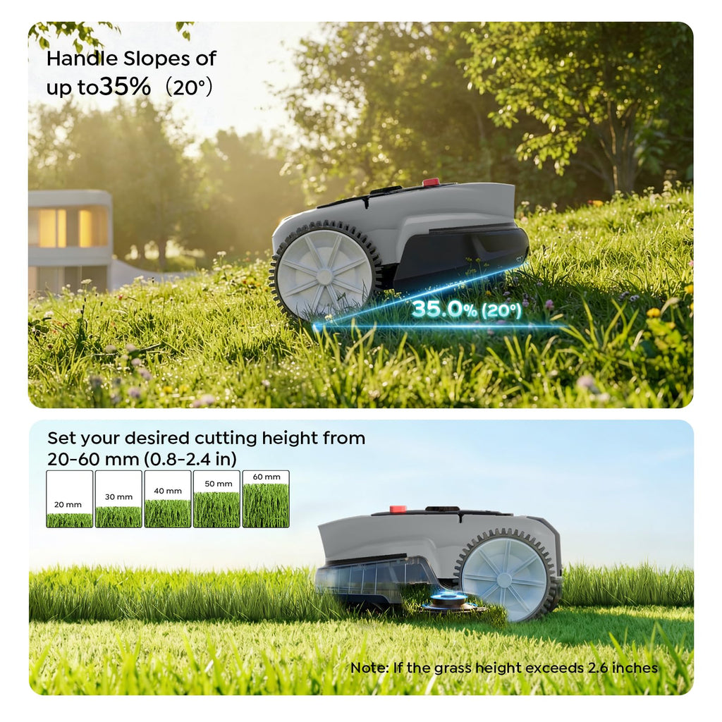 YARDCARE V3 Robot Lawn Mower with Vision Navigation, 150+ Obstacle Detection and App Control, 50 dB Quiet, with Spiral Mowing Mode and Rain Sensor, robotic lawn mower for small to medium‑sized gardens