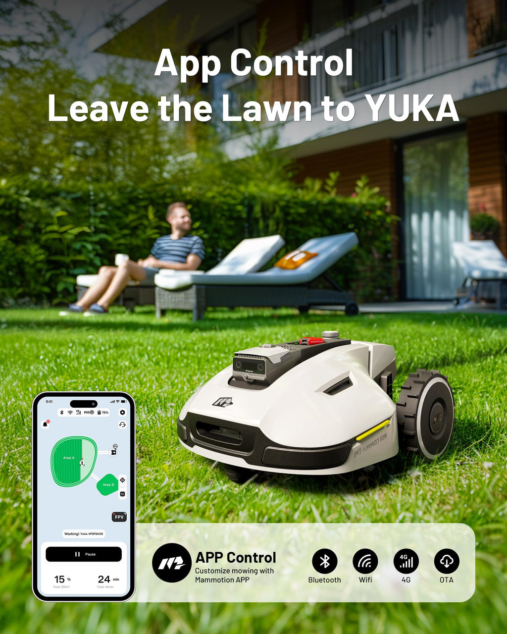 MAMMOTION YUKA 1500 Robot Lawn Mower, up to 1500m², 3D Vision and RTK, 45% Slope, Peripheral Wireless Installation, Multi-Zone Management and Prohibited Zone, Anti-theft