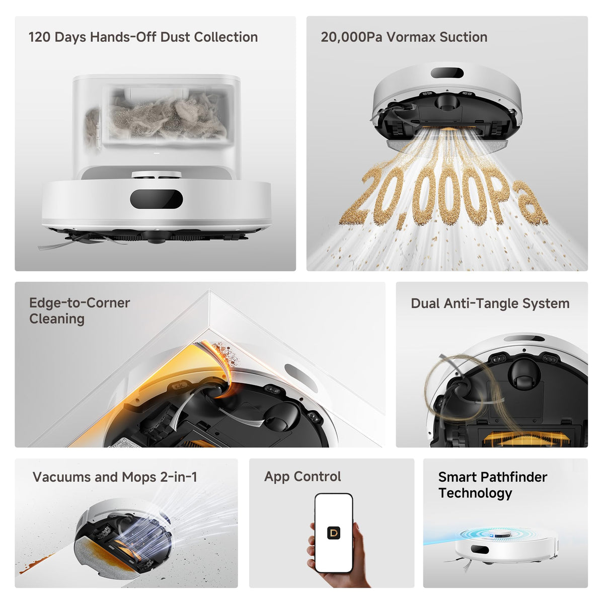 dreame D20 Air Plus Robot Vacuum and Mop with 20,000Pa Suction Power