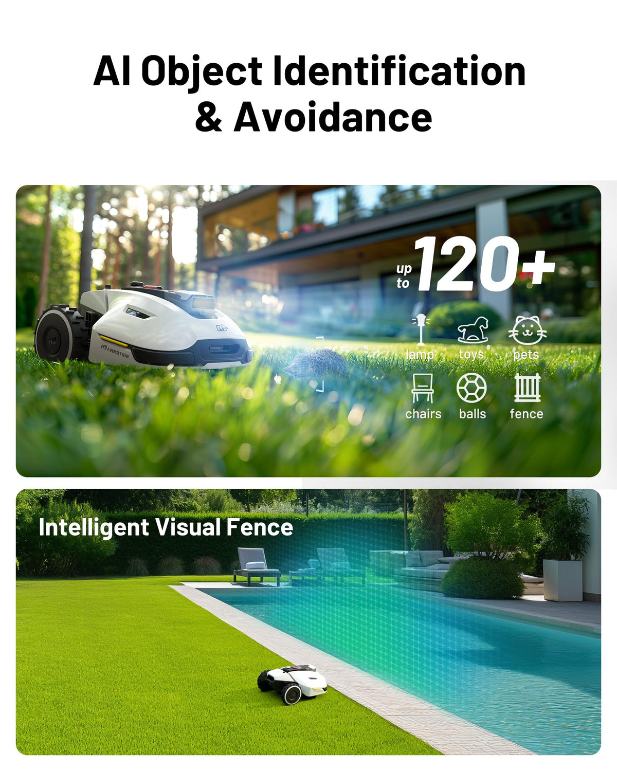 MAMMOTION YUKA 3000 Robot Lawn Mower, Perimeter Wire free,Recommended 3000 m, Max.4000 m,Equipped with Ultrasense Al vision, Handles 45% slopes Cutting Heights 20-90mm, Automatic Mapping