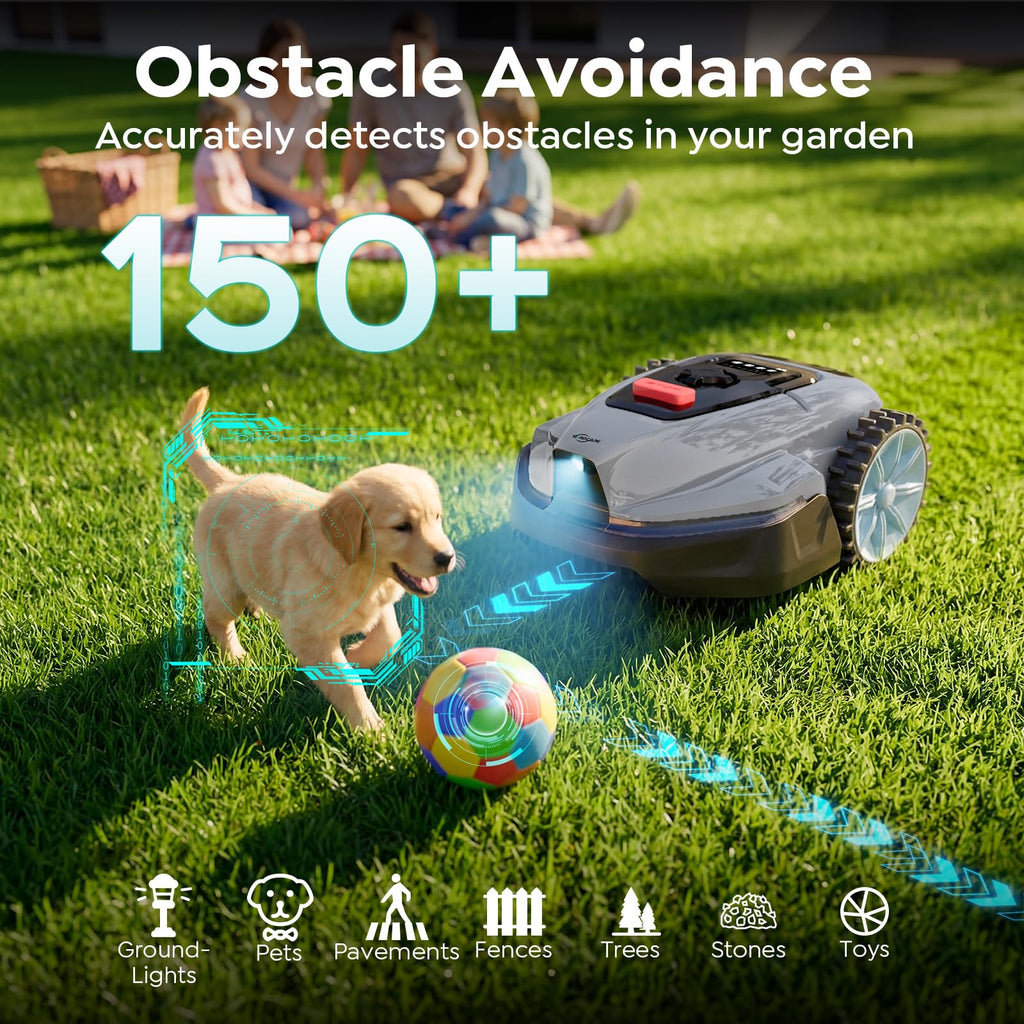 YARDCARE V3 Robot Lawn Mower with Vision Navigation, 150+ Obstacle Detection and App Control, 50 dB Quiet, with Spiral Mowing Mode and Rain Sensor, robotic lawn mower for small to medium‑sized gardens