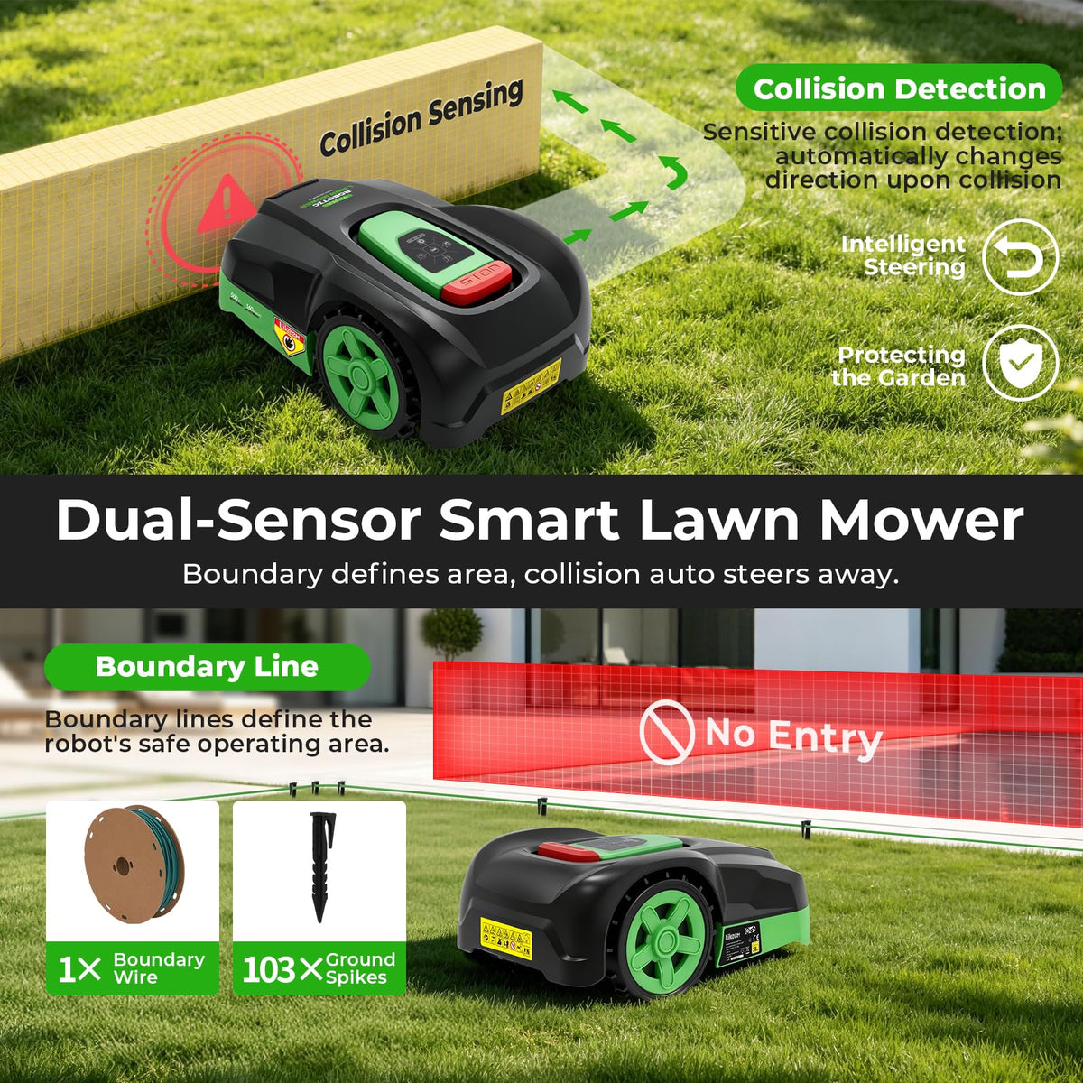 Robotic Lawn Mower, Automatic Robot Lawnmower with App Control, 500 sq m Working Area, 16cm Cutting Width, 25-45mm Cutting Height, IPX4 Waterproof, 27% Slopes, Self Charging for Garden Lawn
