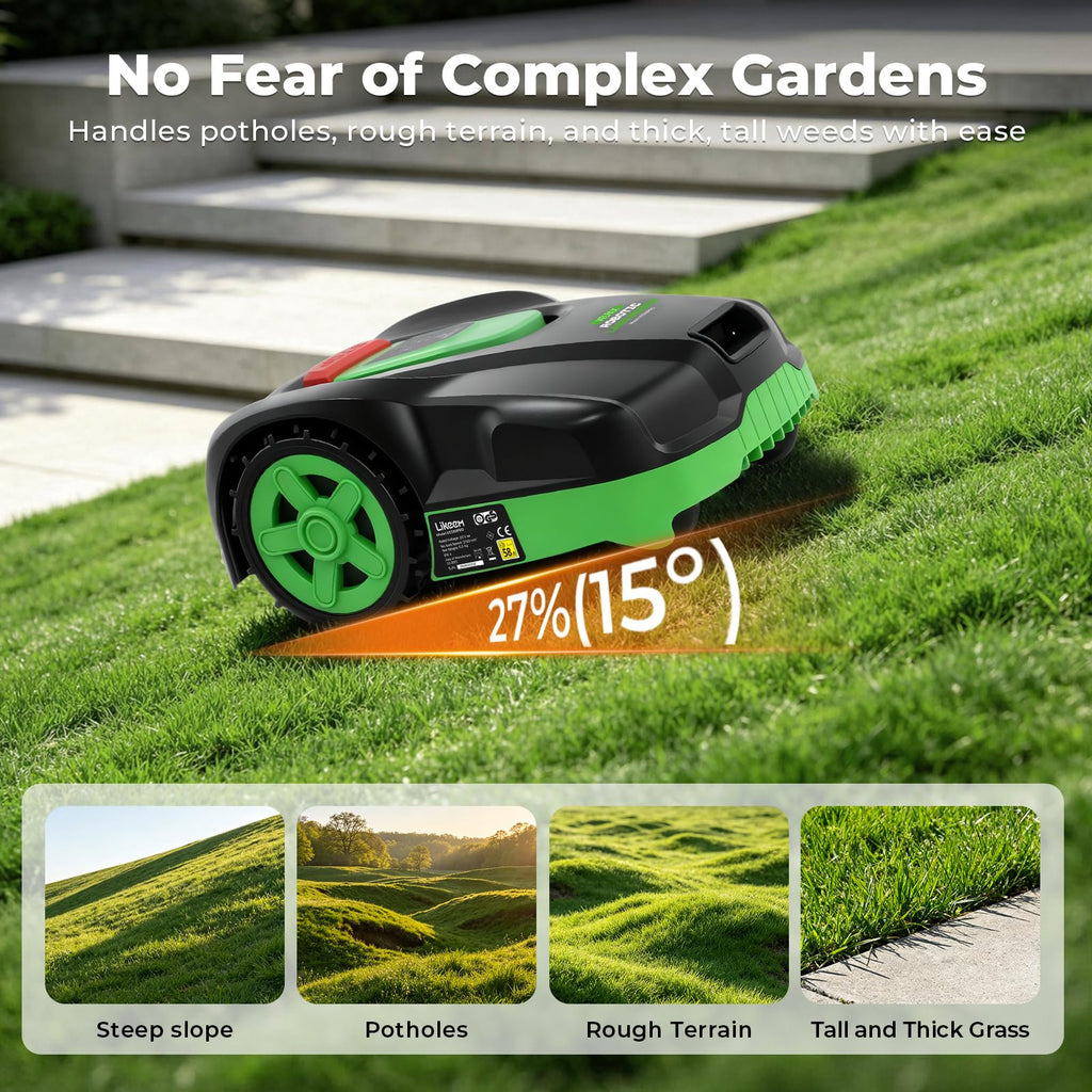 Robotic Lawn Mower, Automatic Robot Lawnmower with App Control, 500 sq m Working Area, 16cm Cutting Width, 25-45mm Cutting Height, IPX4 Waterproof, 27% Slopes, Self Charging for Garden Lawn