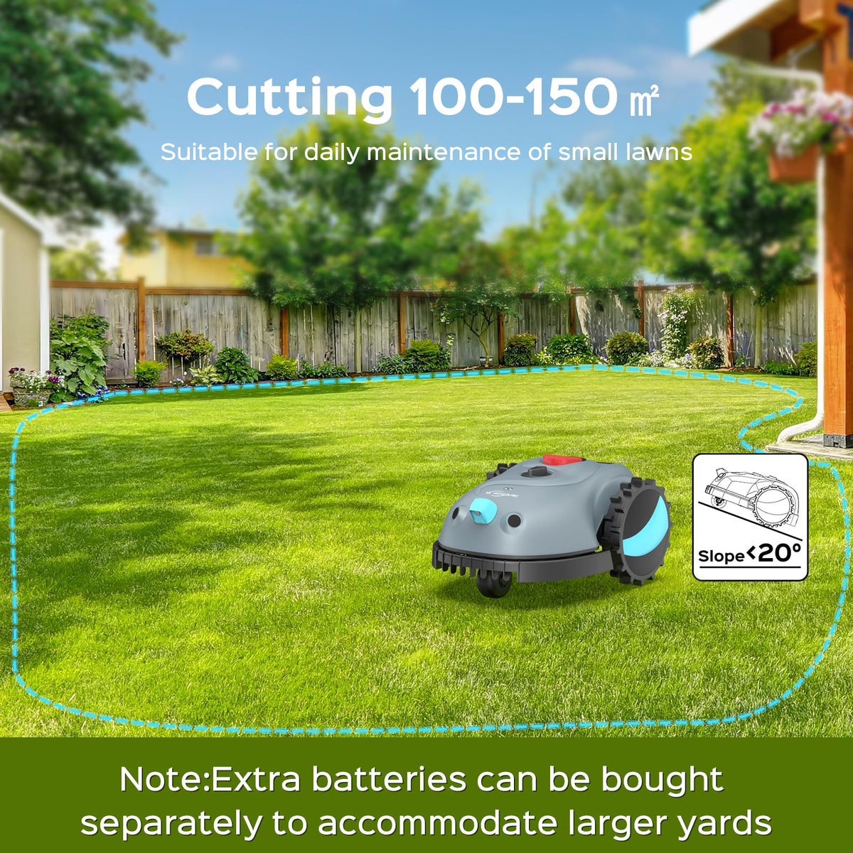 YARDCARE V100 Robot Lawnmower without Boundary, Vision Navigation, 150 Obstacle Dectection,Adjustable Cutting Height,Magnetic Wires,Robotic Lawnmower with 4Ah Battery-Ideal for Small Lawns up to 150m²