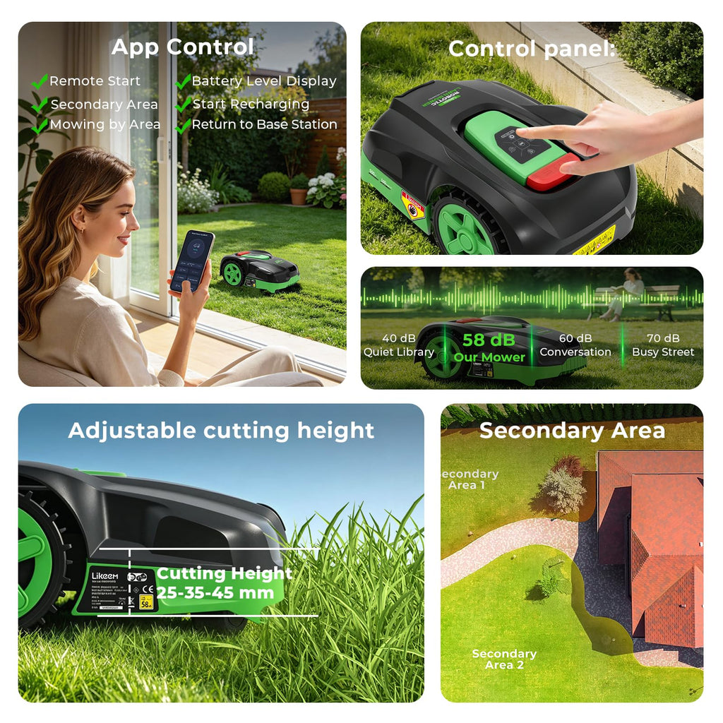 Robotic Lawn Mower, Automatic Robot Lawnmower with App Control, 500 sq m Working Area, 16cm Cutting Width, 25-45mm Cutting Height, IPX4 Waterproof, 27% Slopes, Self Charging for Garden Lawn