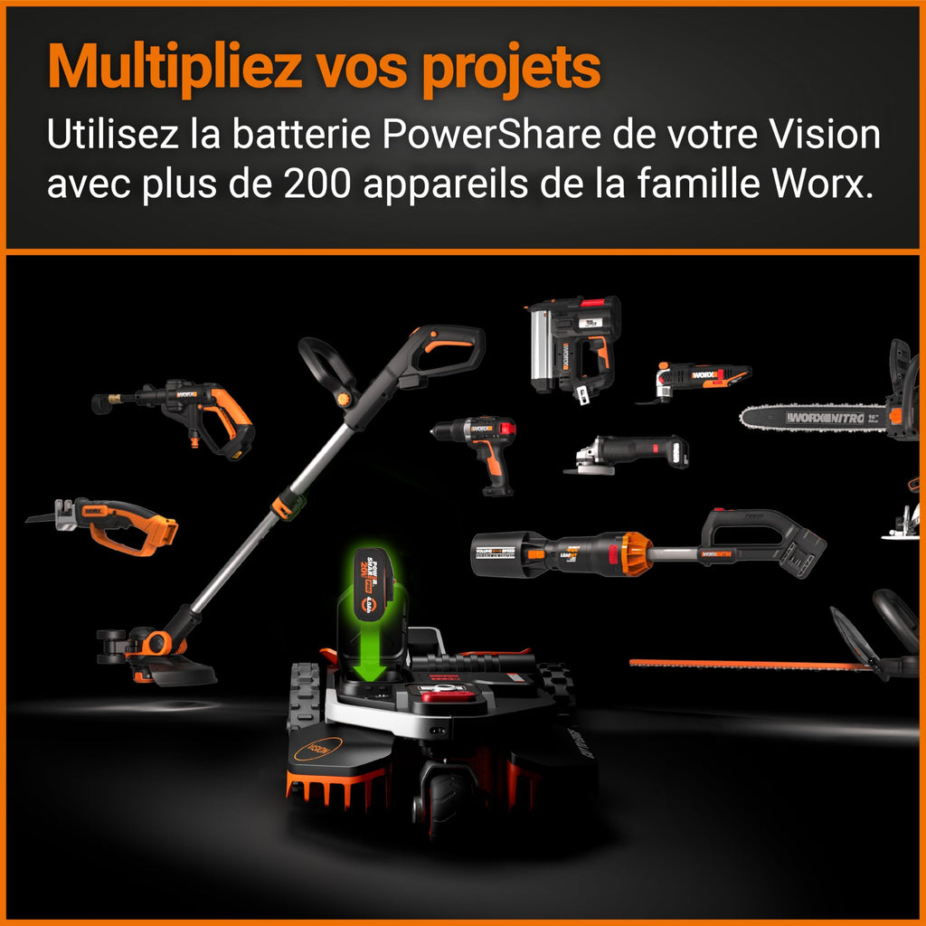 WORX WR202E Landroid Vision Robotic Lawn Mower – 250m² Patented AIA Mowing Multi-Zone, Auto Charging, 20V PowerShare Battery, Rain Sensor, Cut-to-Edge Technology, App-Controlled, 2025 Model